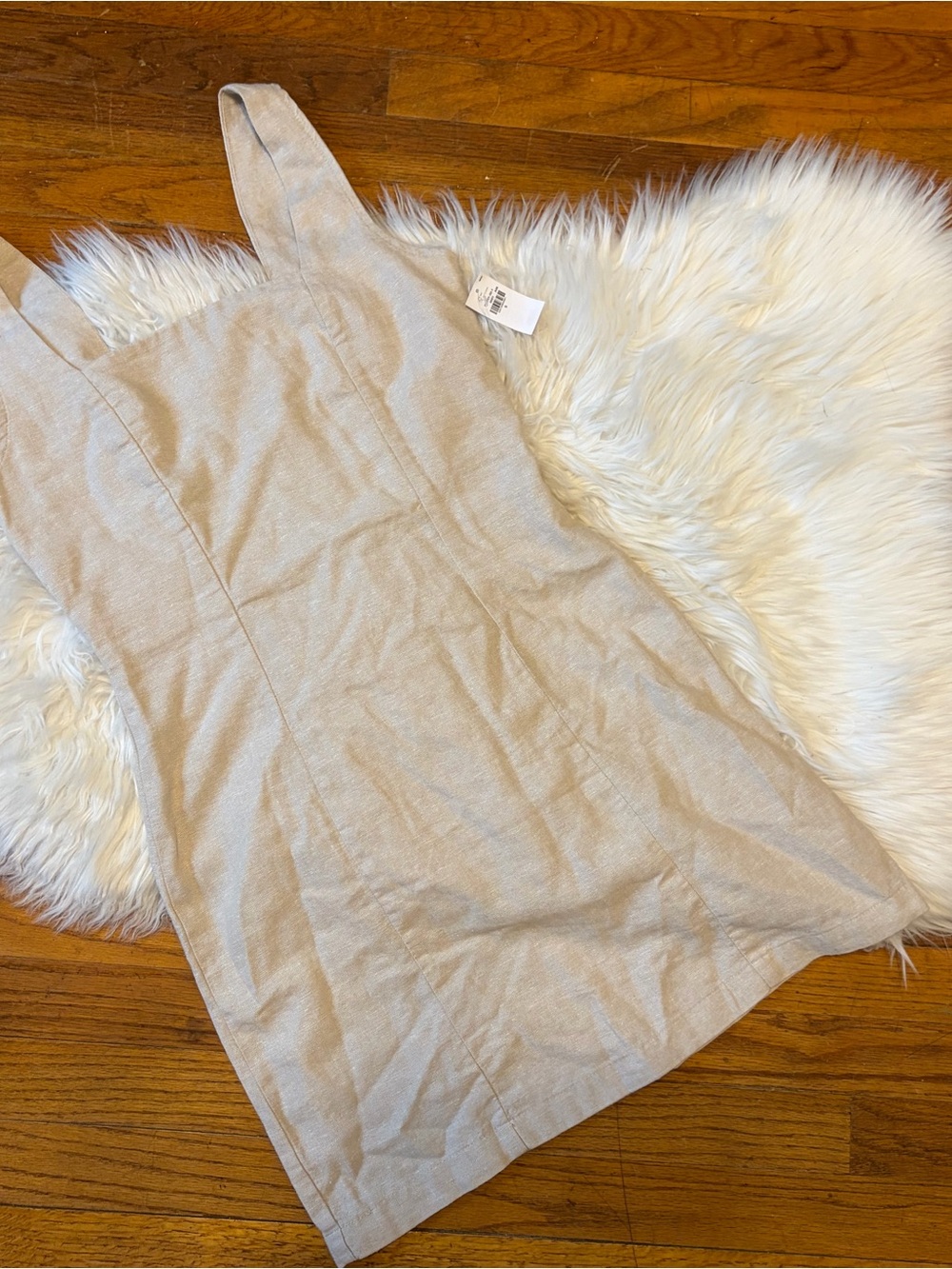 NWT Beige Linen-Blend Pinafore Dress; Small